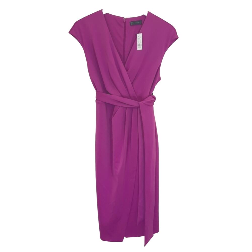 NWT New York & Co Faux Wrap Dress Purple XXL 2XL Tie Waist Belted Sheath V Neck